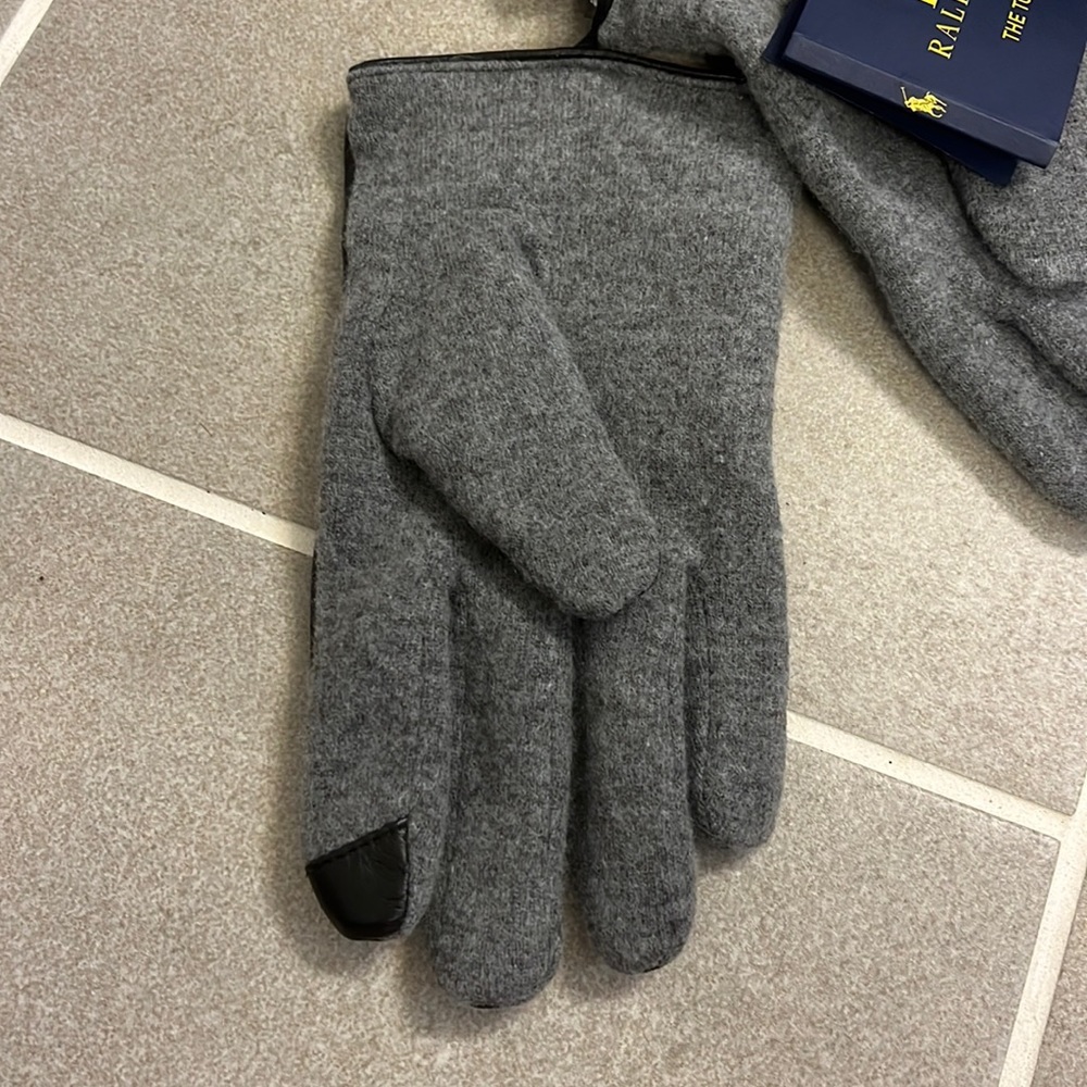 Polo Ralph Lauren Gloves Leather Wool fleece touch screen Winter Mens XL - Picture 3 of 12